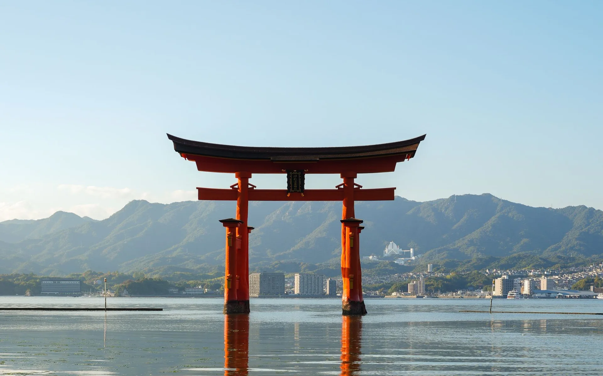 Torii at Itsukushima Shrine rising above the water