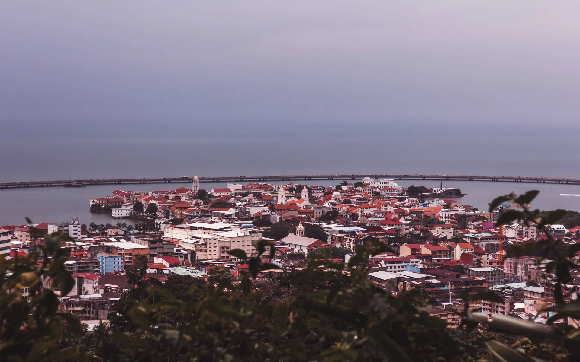 Aerial view of Casco Viejo on the coast of Panama